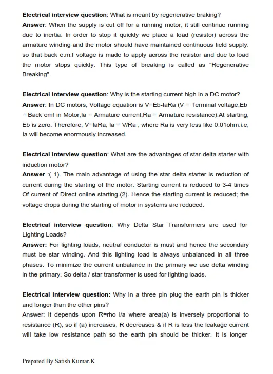 Electrical Interview Questions with Solutions